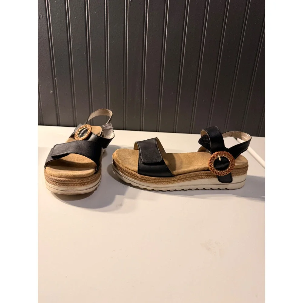 Remonte leather shoes sandles black leather with white platform sides